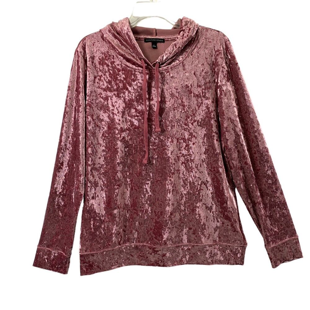 Signature Studio‎ Crushed Velvet Hoodie Womens Large Pink  Pullover Y2K